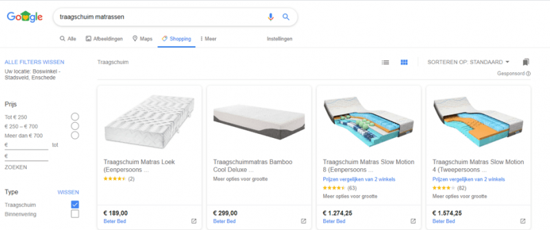Google Shopping tabblad voor gratis vermeldingen