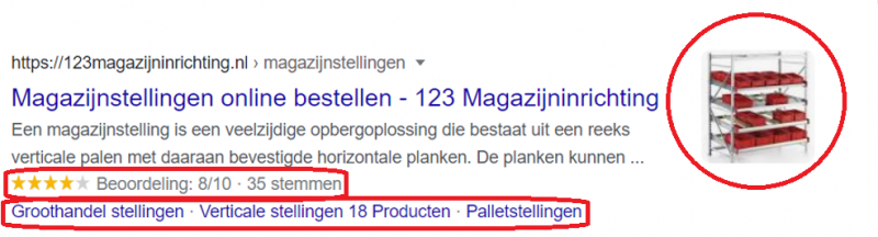 Voorbeeld van een rich snippet